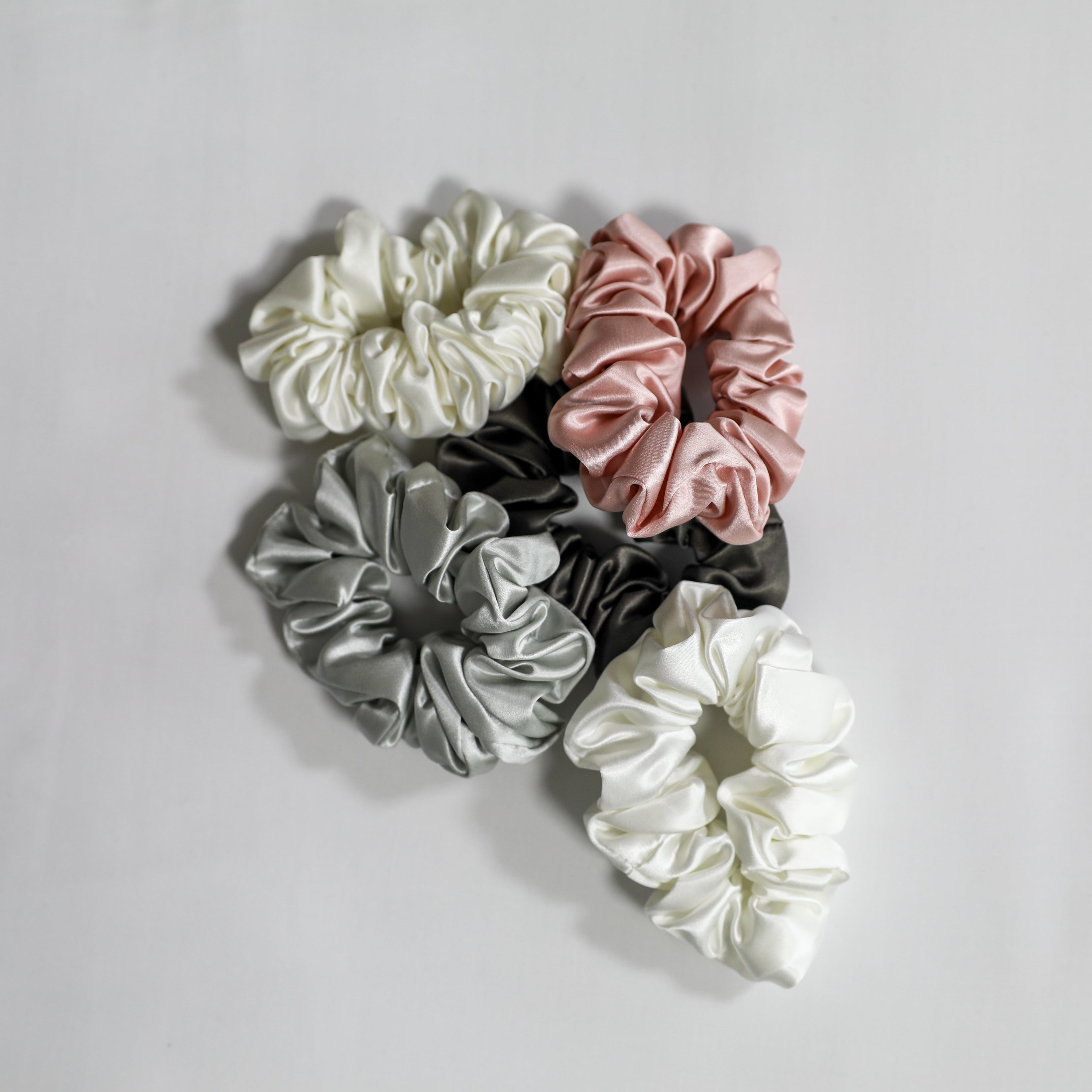 Premium 100% Silk Scrunchies | Thick & Thin, Set of 2 | Charcoal Grey