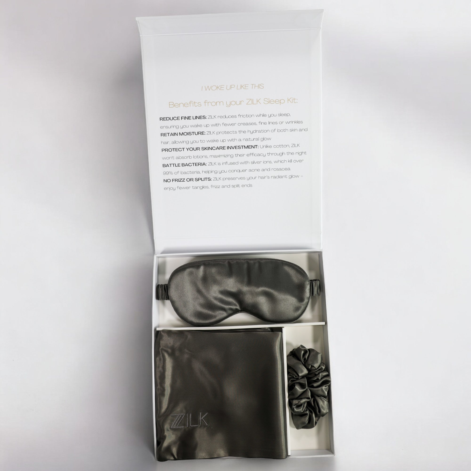 Beauty Silk Sleep Kit 100% Mulberry 25 Momme | Charcoal Grey