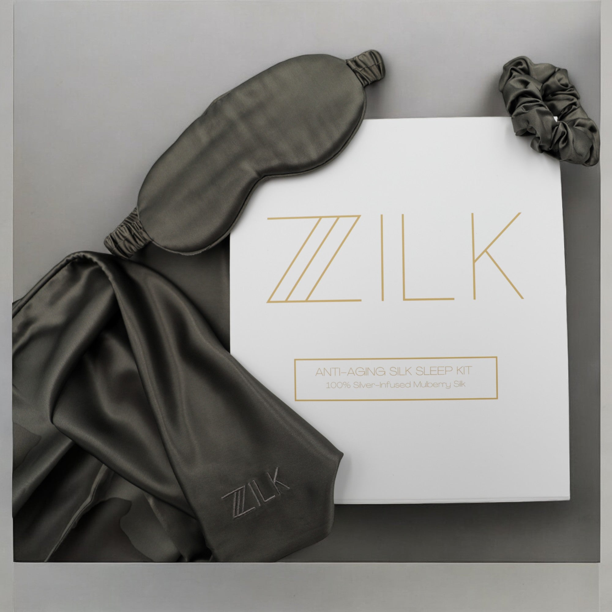Beauty Silk Sleep Kit 100% Mulberry 25 Momme | Charcoal Grey