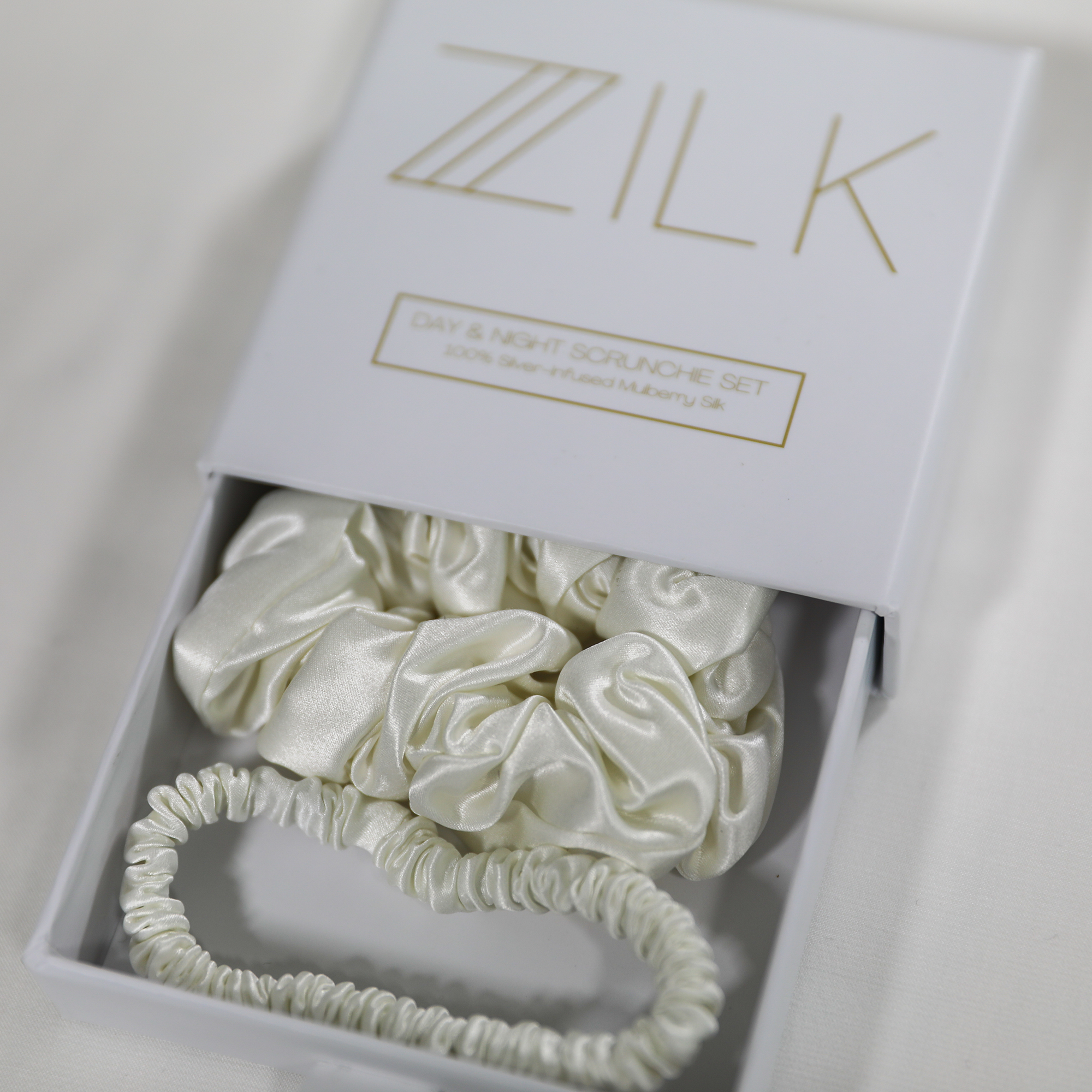 Premium 100% Silk Scrunchies | Thick & Thin, Set of 2 | Ivory White