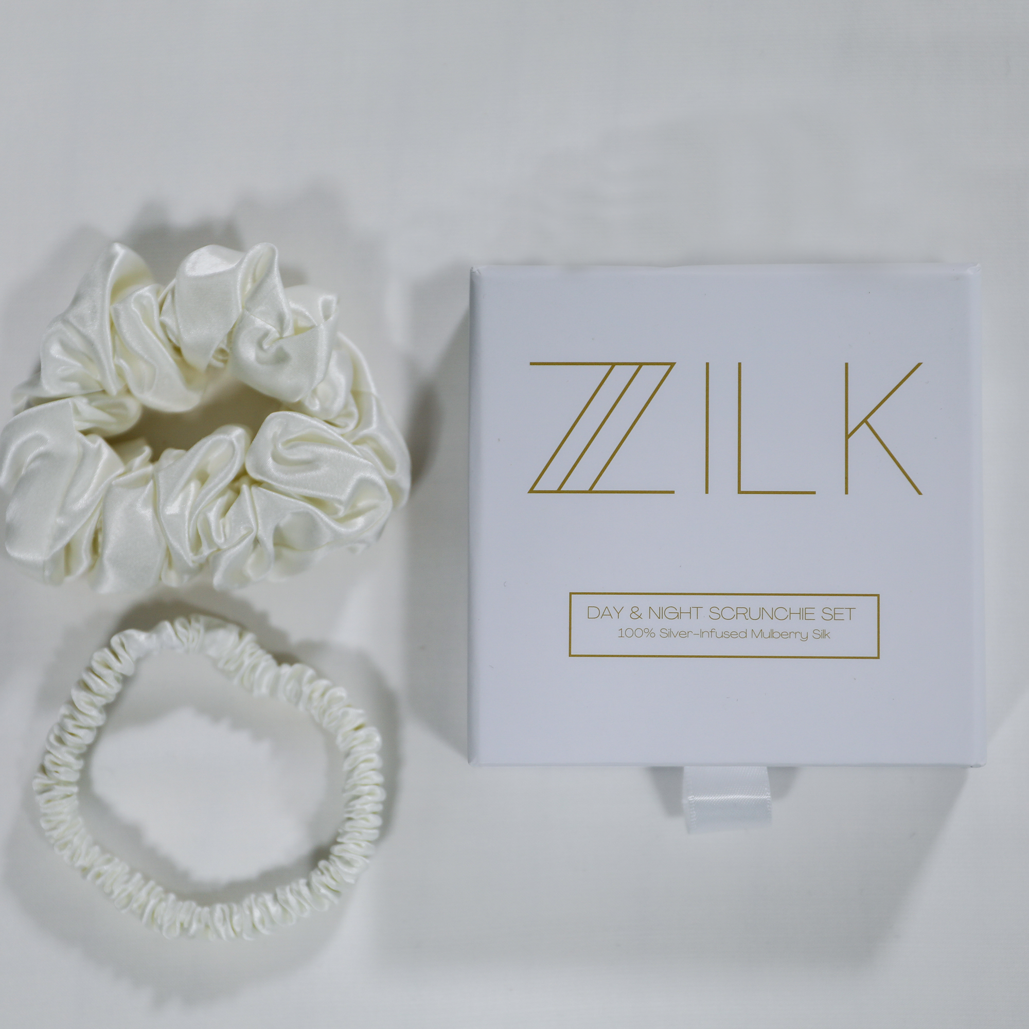 Premium 100% Silk Scrunchies | Thick & Thin, Set of 2 | Ivory White