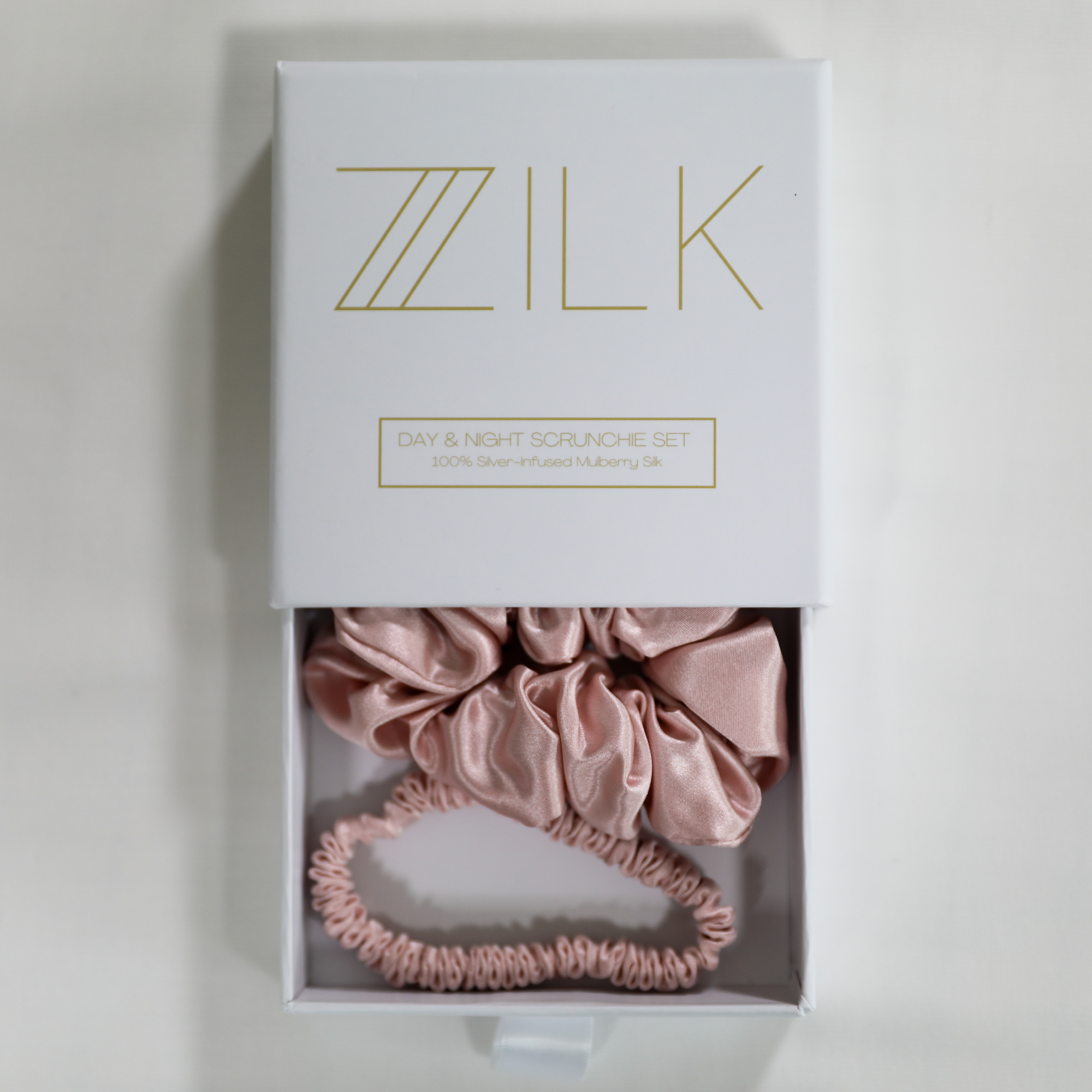 Premium 100% Silk Scrunchies | Thick & Thin, Set of 2 | Light Pink
