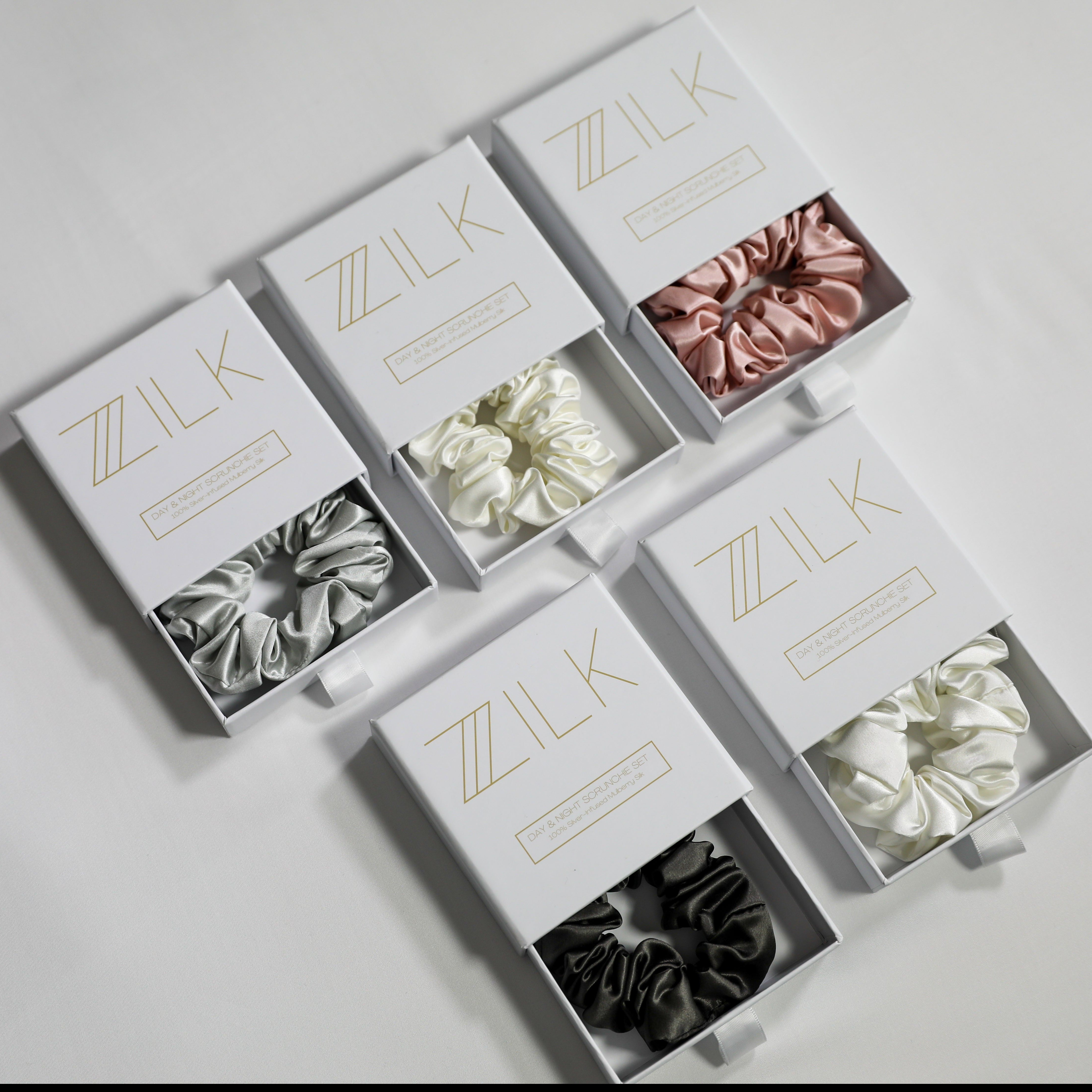 Premium 100% Silk Scrunchies | Thick & Thin, Set of 2 | Light Pink