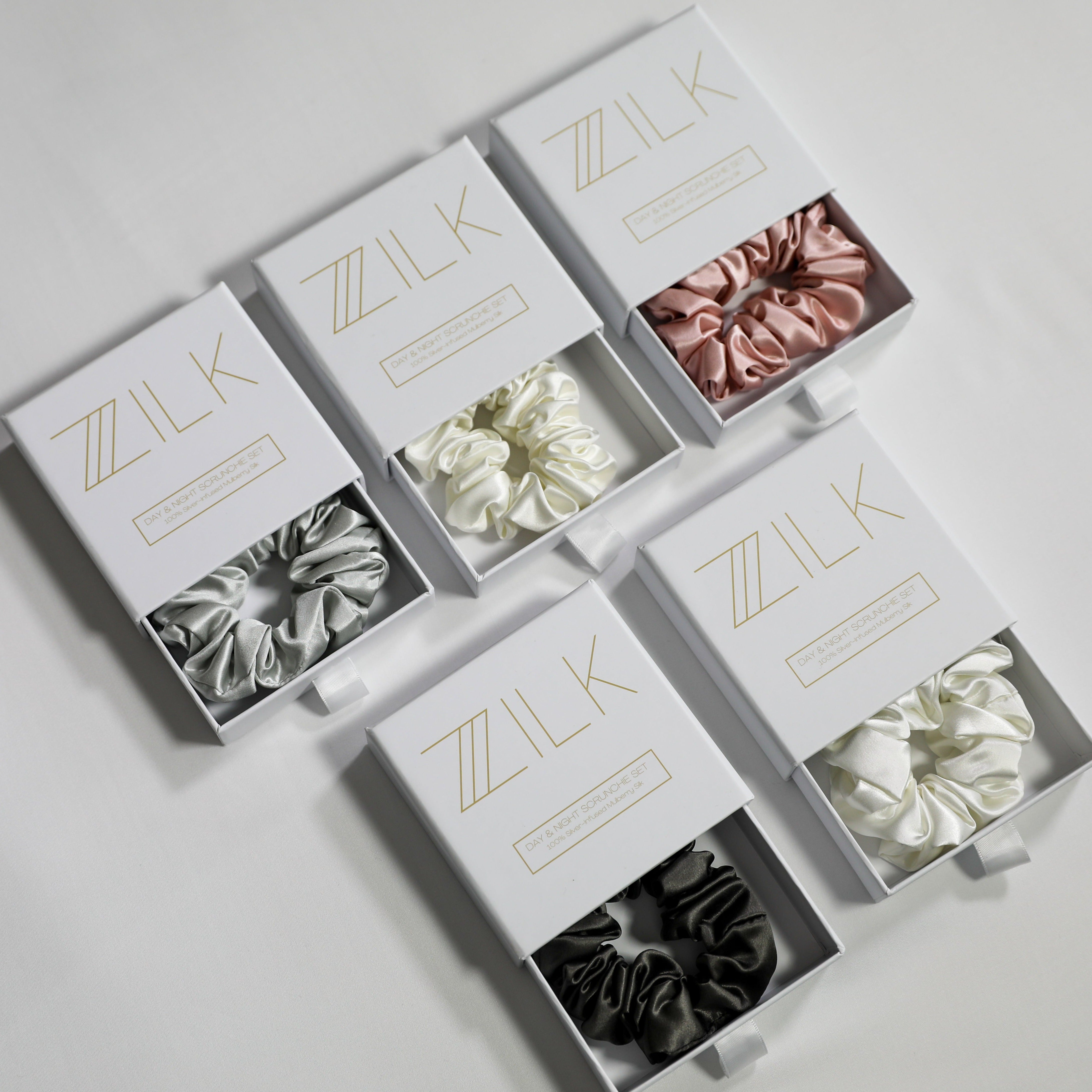 Premium 100% Silk Scrunchies | Thick & Thin, Set of 2 | Steel Grey