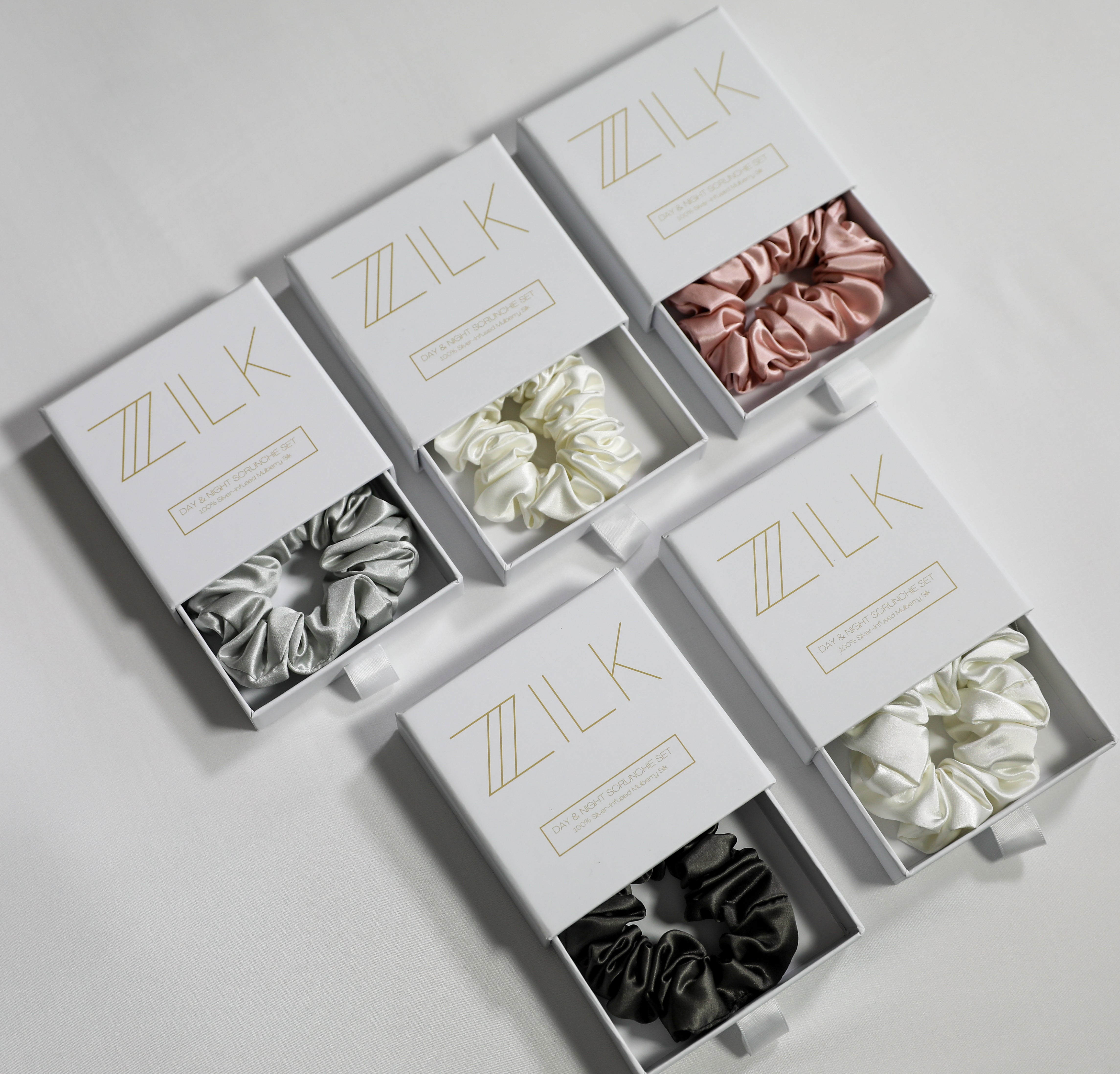 Premium 100% Silk Scrunchies | Thick & Thin, Set of 2 | White