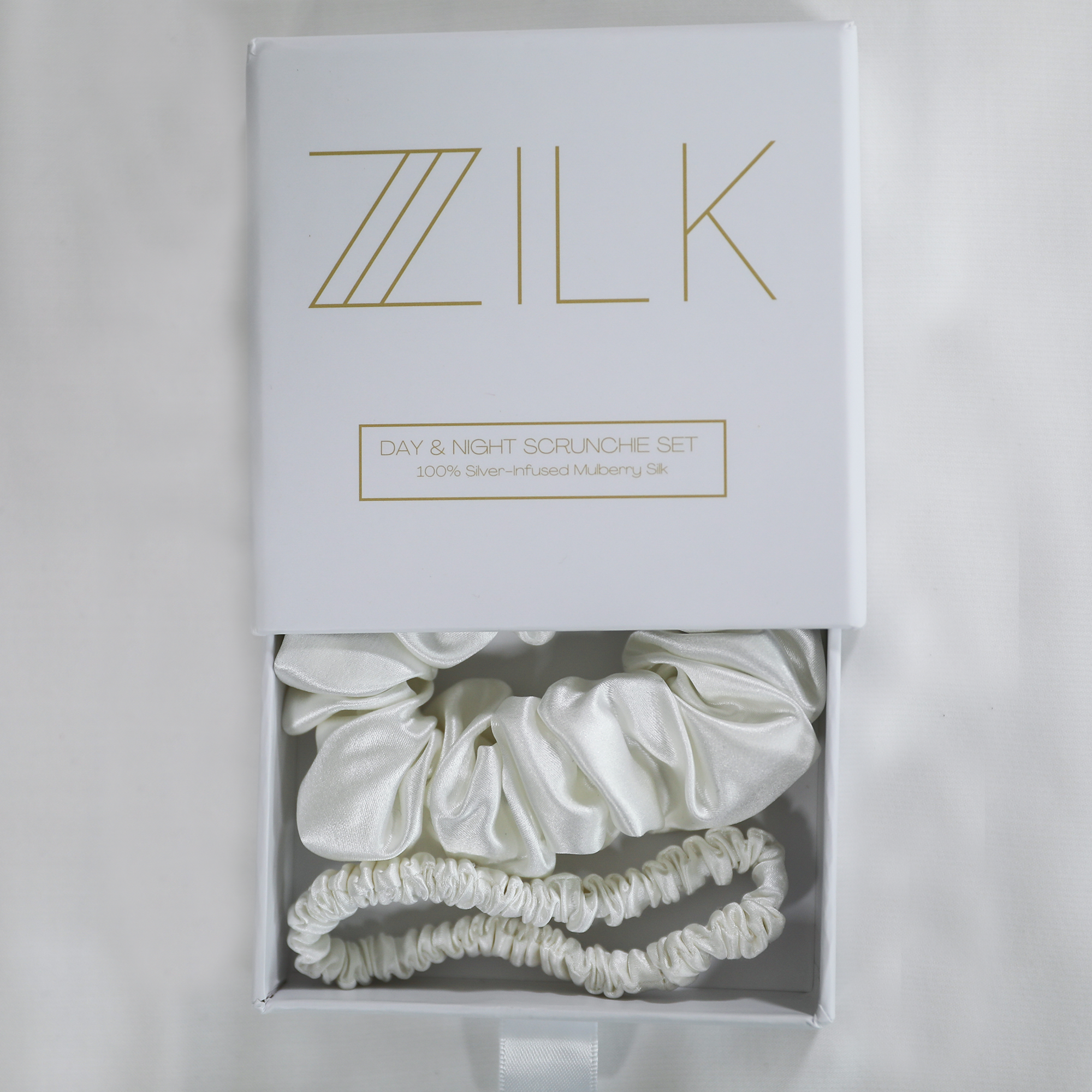 Premium 100% Silk Scrunchies | Thick & Thin, Set of 2 | White