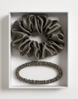 100% Silk Scrunchie Set Anti-Frizz & Breakage Thick & Thin | Dark Grey