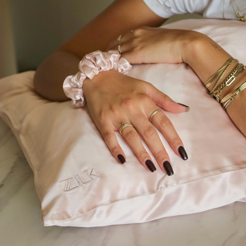 Premium 100% Silk Scrunchies | Thick & Thin, Set of 2 | Light Pink
