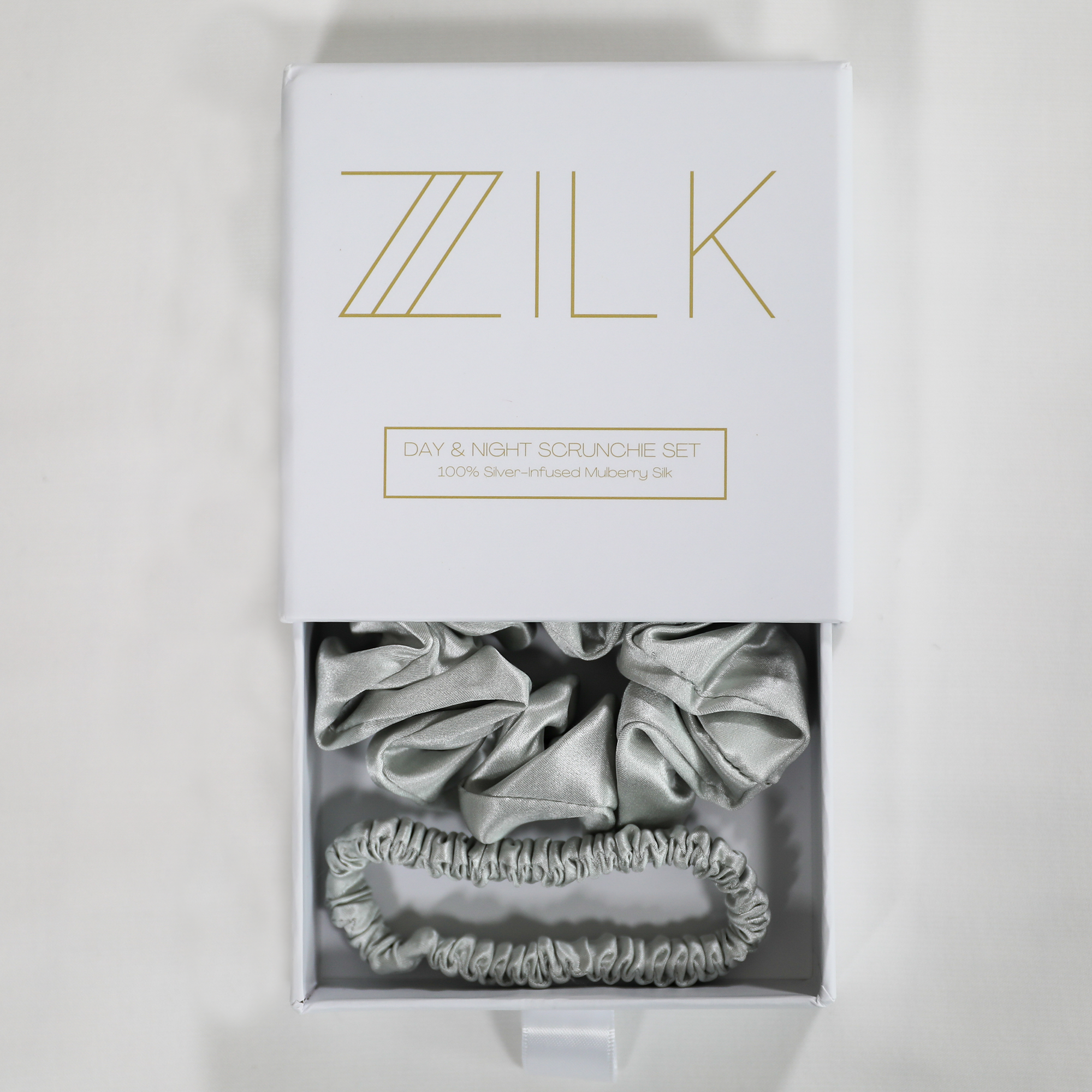 Premium 100% Silk Scrunchies | Thick & Thin, Set of 2 | Steel Grey