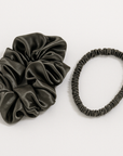 100% Silk Scrunchie Set Anti-Frizz & Breakage Thick & Thin | Dark Grey