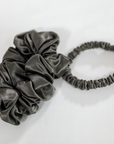 Premium 100% Silk Scrunchies | Thick & Thin, Set of 2 | Charcoal Grey