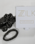 Premium 100% Silk Scrunchies | Thick & Thin, Set of 2 | Charcoal Grey