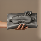 ZILK dark gray silk sleep kit gift bundle with pillowcase, mask, and scrunchies