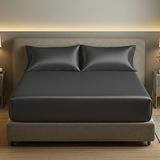 ZILK silk fitted sheet styled on bed - side view