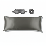 ZILK Darkgray silk sleep kit with pillowcase, eye mask, and scrunchies