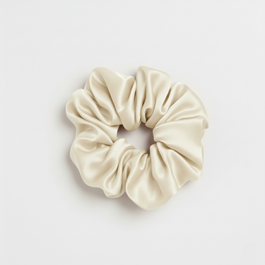 ZILK Ivory silk scrunchie close-up