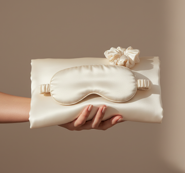 ZILK ivory silk sleep kit gift bundle with pillowcase, mask, and scrunchies