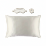 ZILK Ivory silk sleep kit with pillowcase, eye mask, and scrunchies