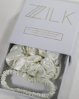 Premium 100% Silk Scrunchies | Thick & Thin, Set of 2 | Ivory White