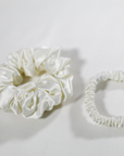 Premium 100% Silk Scrunchies | Thick & Thin, Set of 2 | Ivory White