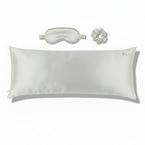 ZILK LightGray silk sleep kit with pillowcase, eye mask, and scrunchies