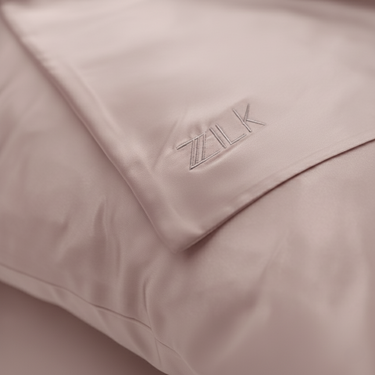 ZILK logo embroidered on LightPink silk pillowcase