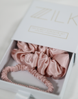 Premium 100% Silk Scrunchies | Thick & Thin, Set of 2 | Light Pink