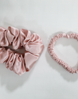 Premium 100% Silk Scrunchies | Thick & Thin, Set of 2 | Light Pink