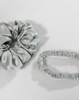 Premium 100% Silk Scrunchies | Thick & Thin, Set of 2 | Steel Grey