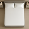 ZILK White silk fitted sheet on bed, full view