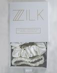 Premium 100% Silk Scrunchies | Thick & Thin, Set of 2 | White