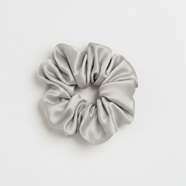 ZILK lightgray silk scrunchie close-up