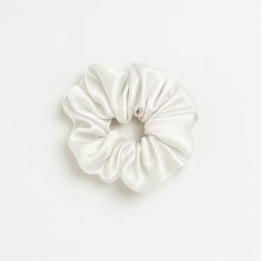 ZILK white silk scrunchie close-up