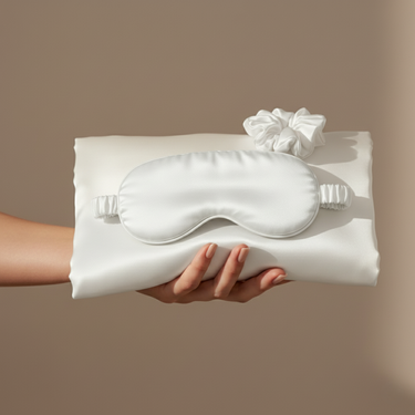 ZILK White silk sleep kit gift bundle with pillowcase, mask, and scrunchies